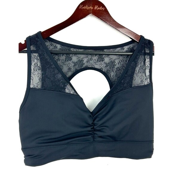 Adore Me Women Evelin Contour Black Sports Bra 1X Lace Floral Trim Racerback R2 - Picture 5 of 11